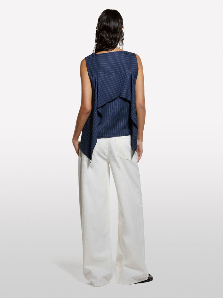 Pinstripe top with open back - women's tops - Blue | Sisley image number 2